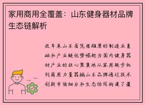 家用商用全覆盖：山东健身器材品牌生态链解析